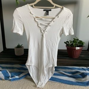 White Lace-Up Bodysuit